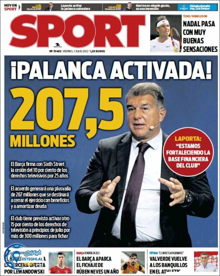 روزنامه ورزشی اسپورت جمعه 10 تیر 1401