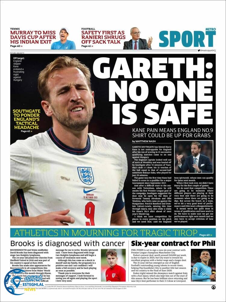 روزنامه ورزشی مترو اسپورت پنجشنبه 22 مهر 1400