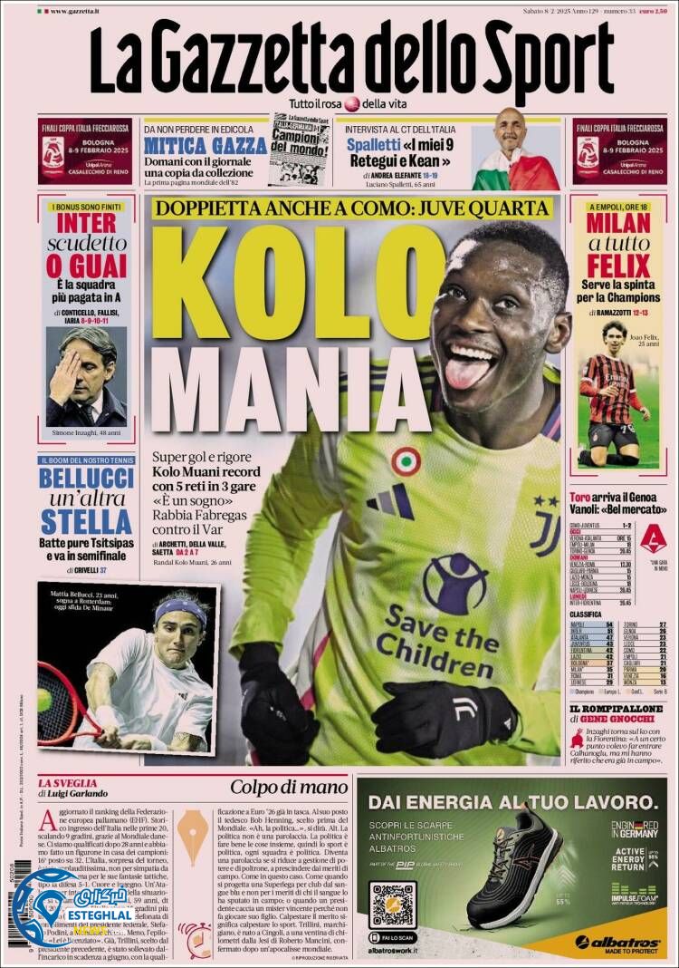 روزنامه ورزشی گاتزتا دلو اسپورت شنبه 20 بهمن 1403 