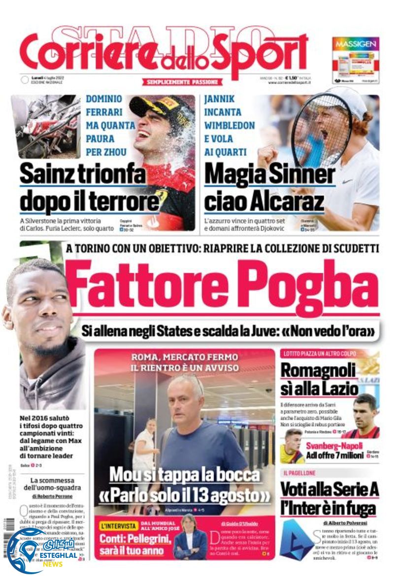 روزنامه ورزشی کوریره دلو اسپورت دوشنبه 13 تیر 1401