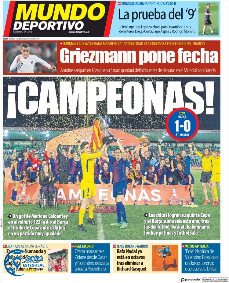 روزنامه ورزشی موندو دپورتیوو یکشنبه 13 خرداد 1397