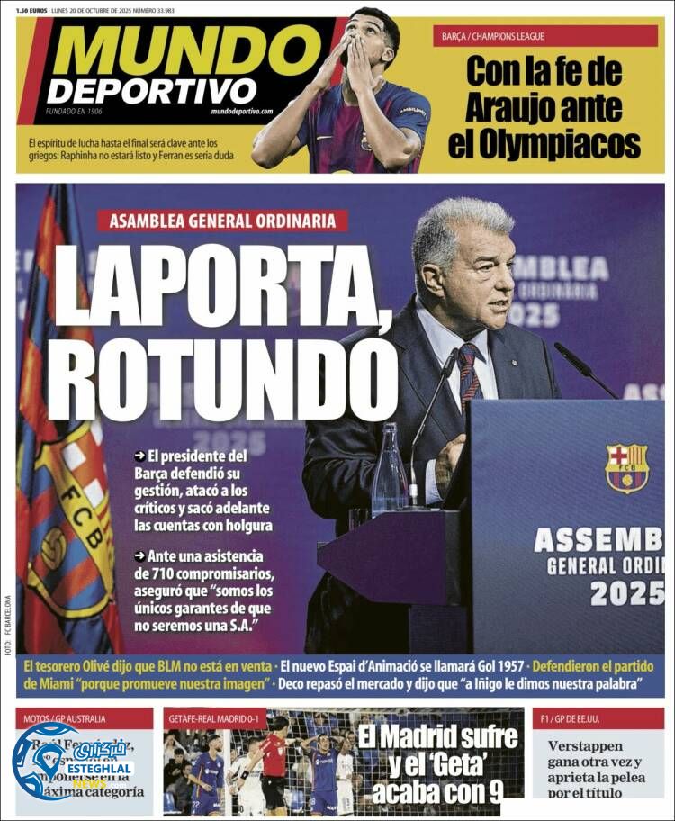 روزنامه ورزشی موندو  دپورتیوو دوشنبه 28 مهر 1404  