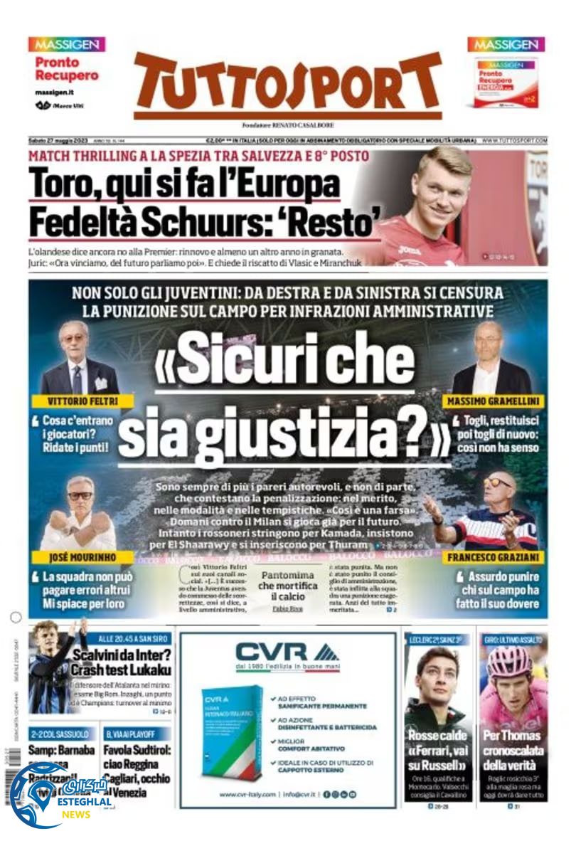 روزنامه  ورزشی توتو اسپورت شنبه 6 خرداد 1402 