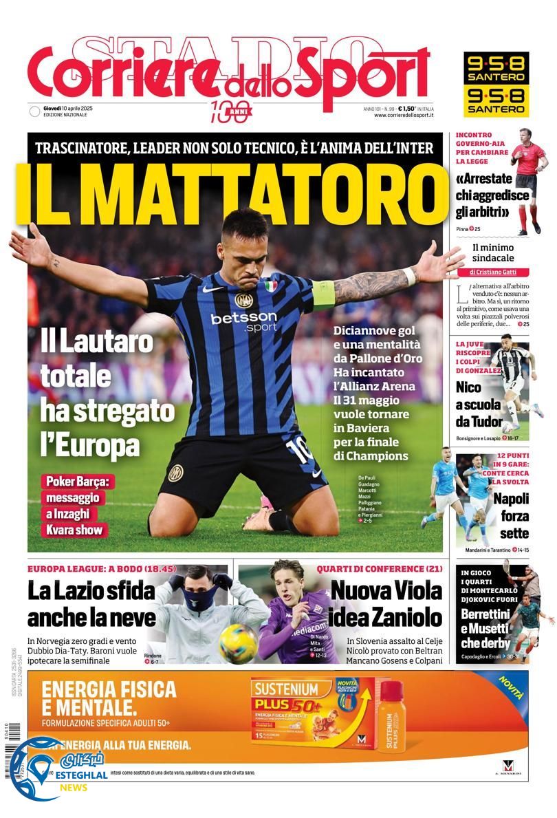 روزنامه ورزشی کوریره دلو اسپورت پنجشنبه 21  فروردین 1404