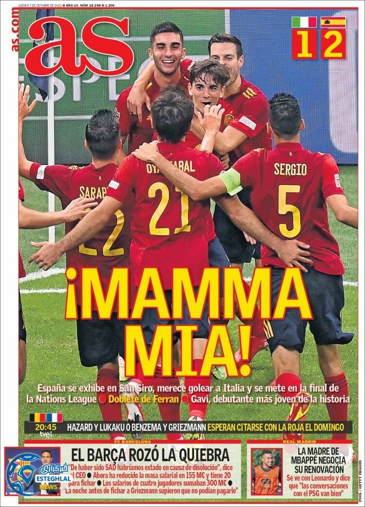 روزنامه ورزشی آ اس پنجشنبه 15 مهر 1400