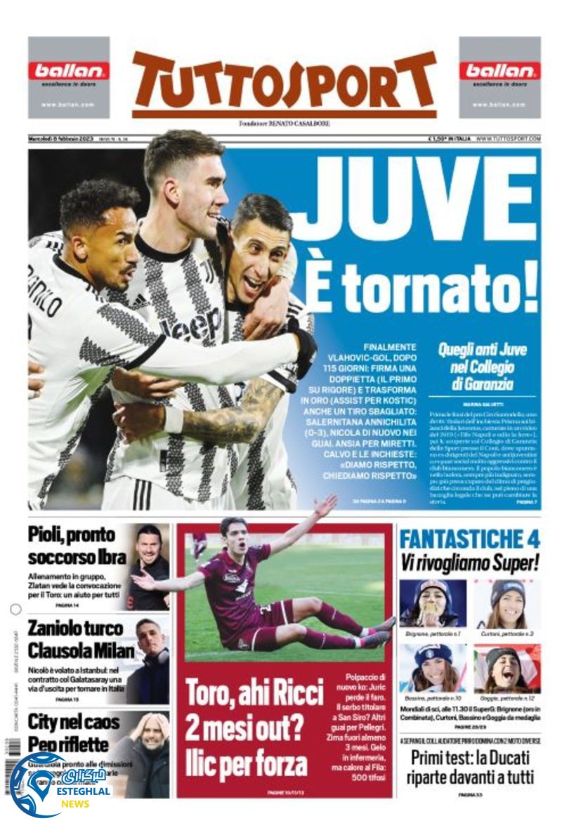 روزنامه ورزشی توتو اسپورت چهارشنبه 19 بهمن 1401  