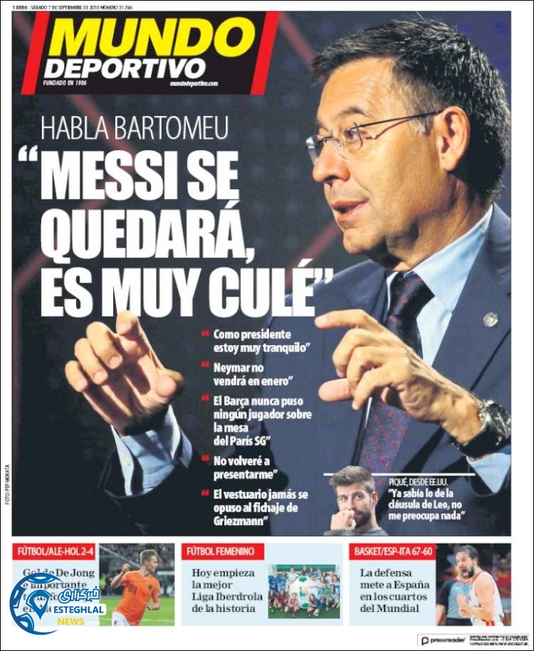 روزنامه ورزشی موندو دپورتیوو شنبه 16 شهریور 1398