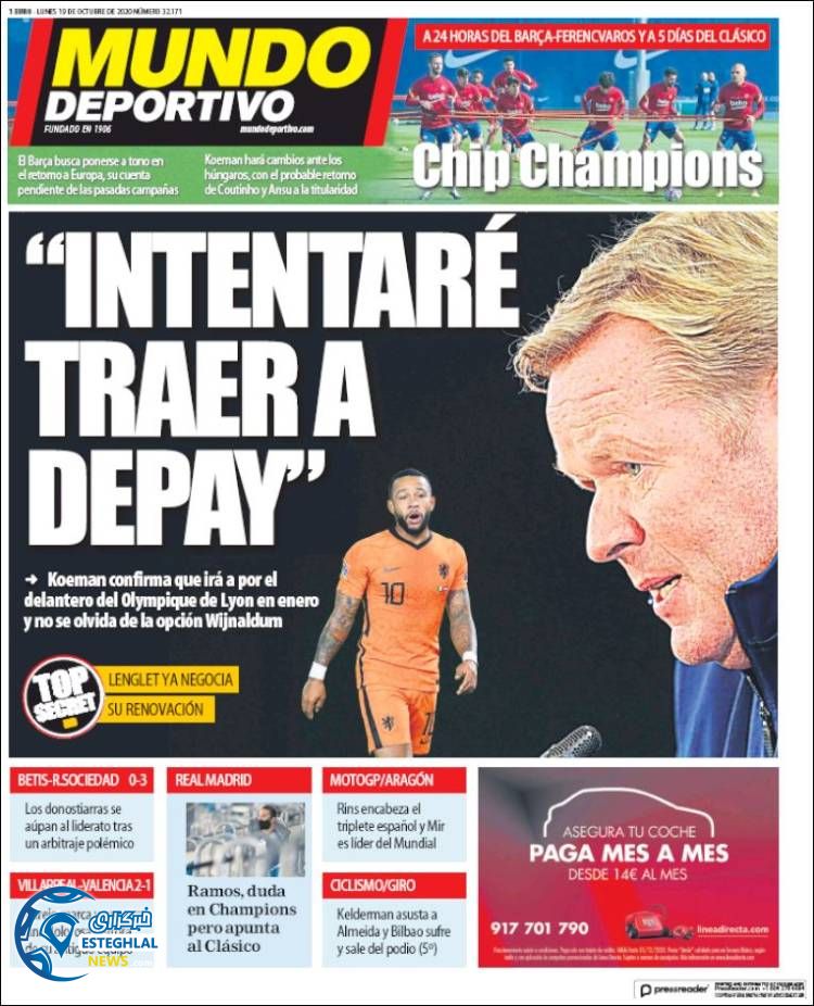 روزنامه ورزشی موندو دپورتیوو دوشنبه 28 مهر 1399