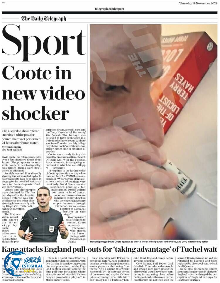 روزنامه ورزشی تلگراف  اسپورت پنجشنبه 24 آبان 1403 