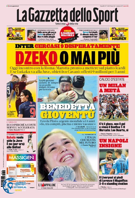 روزنامه ورزشی گاتزتا دلو اسپورت دوشنبه 7 مرداد 1398