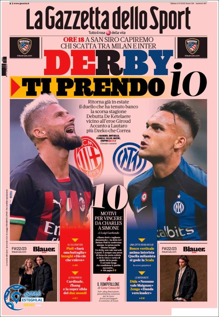 روزنامه ورزشی گاتزتا دلو اسپورت شنبه 12 شهریور 1401 