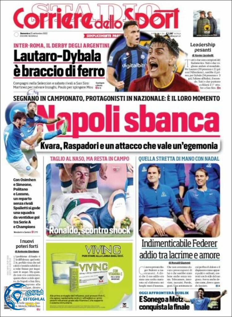 روزنامه ورزشی کوریره دلو اسپورت یکشنبه 3 مهر 1401