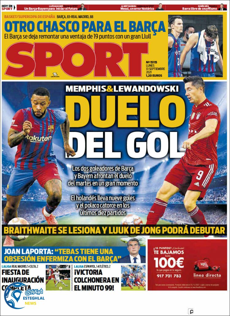 روزنامه ورزشی اسپورت دوشنبه 22 شهریور 1400