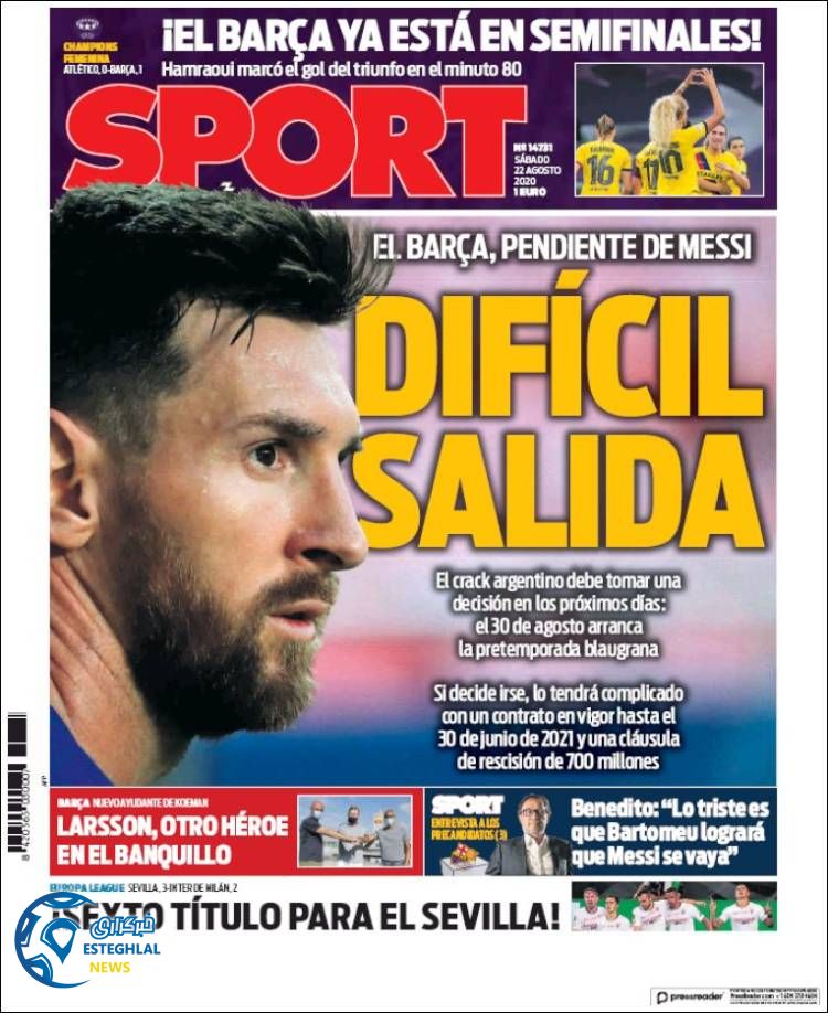 روزنامه ورزشی اسپورت شنبه 1 شهریور 1399