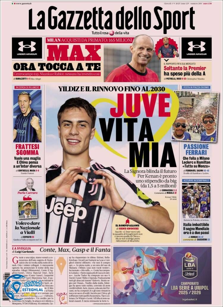 روزنامه  ورزشی  گاتزتا دلو اسپورت پنجشنبه 13 شهریور 1404 