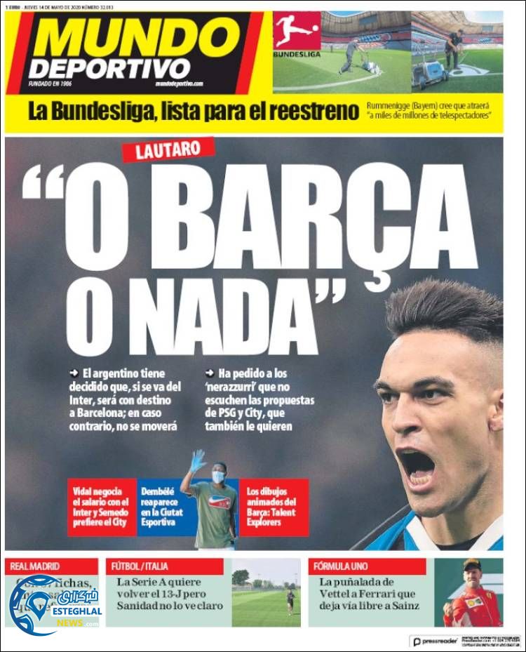 روزنامه ورزشی موندو دپورتیوو پنجشنبه 25 اردیبهشت 1399