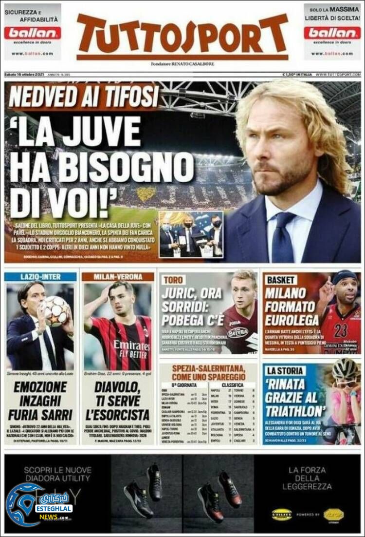 روزنامه ورزشی توتو اسپورت شنبه 24 مهر 1400