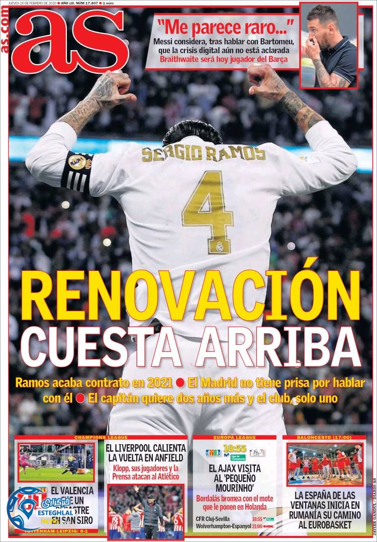 روزنامه ورزشی آاس پنجشنبه 1 اسفند 1398