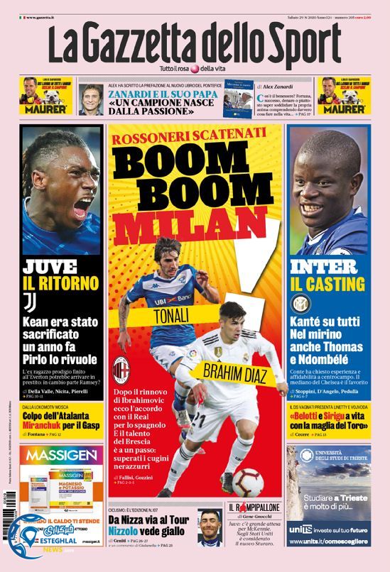 روزنامه ورزشی گاتزتا دلو اسپورت شنبه 8 شهریور 1399