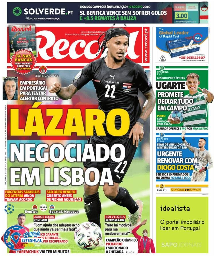 روزنامه ورزشی رکورد سه شنبه 19 مرداد 1400