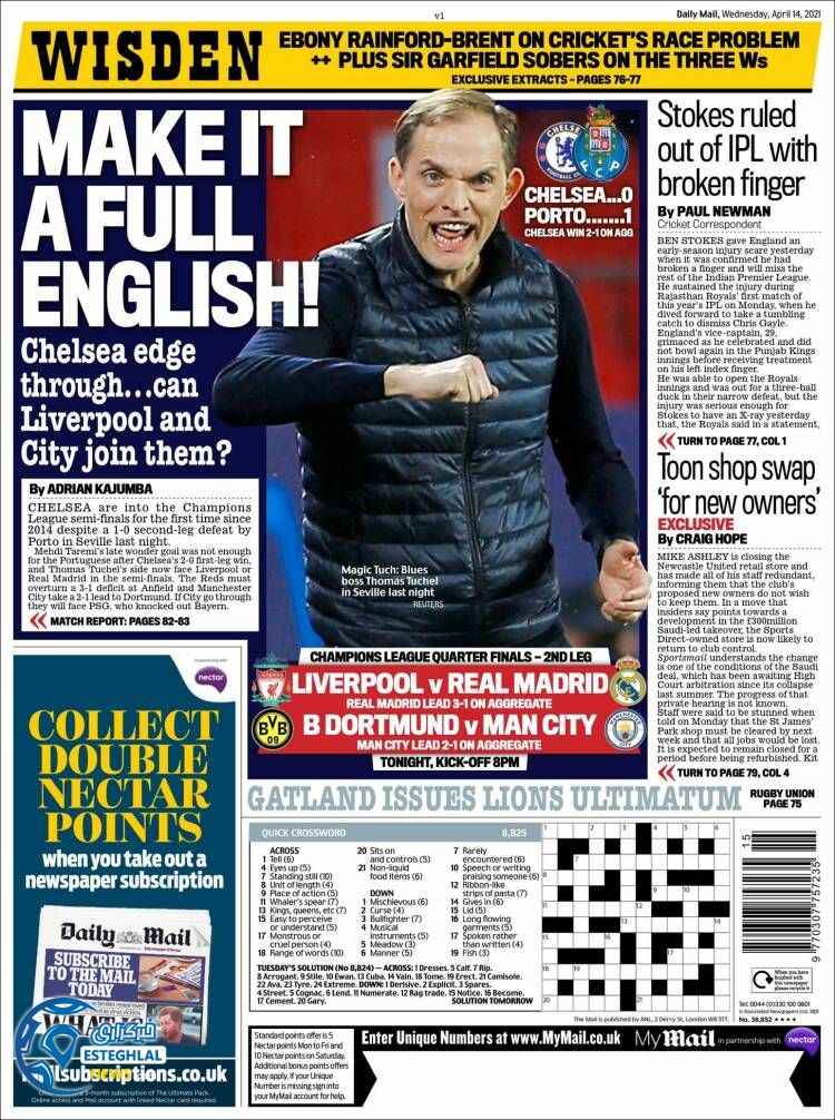 روزنامه ورزشی مایل اسپورت چهارشنبه 25 فروردین 1400