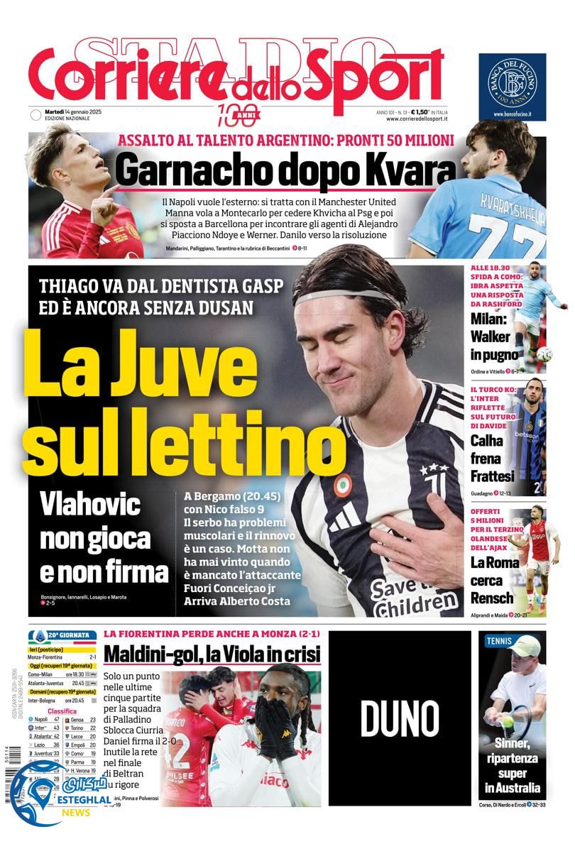 روزنامه ورزشی کوریره دلو  اسپورت سه شنبه 25 دی 1403 