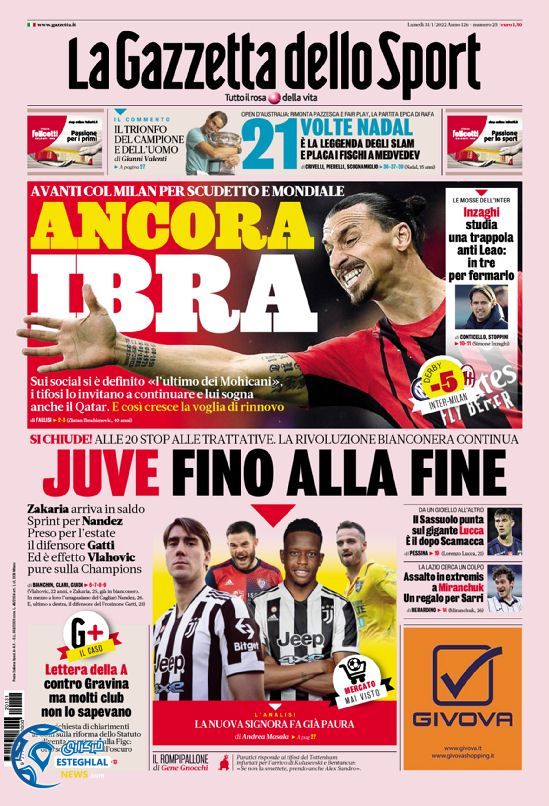 روزنامه ورزشی گاتزتا دلو اسپورت دوشنبه 11 بهمن 1400