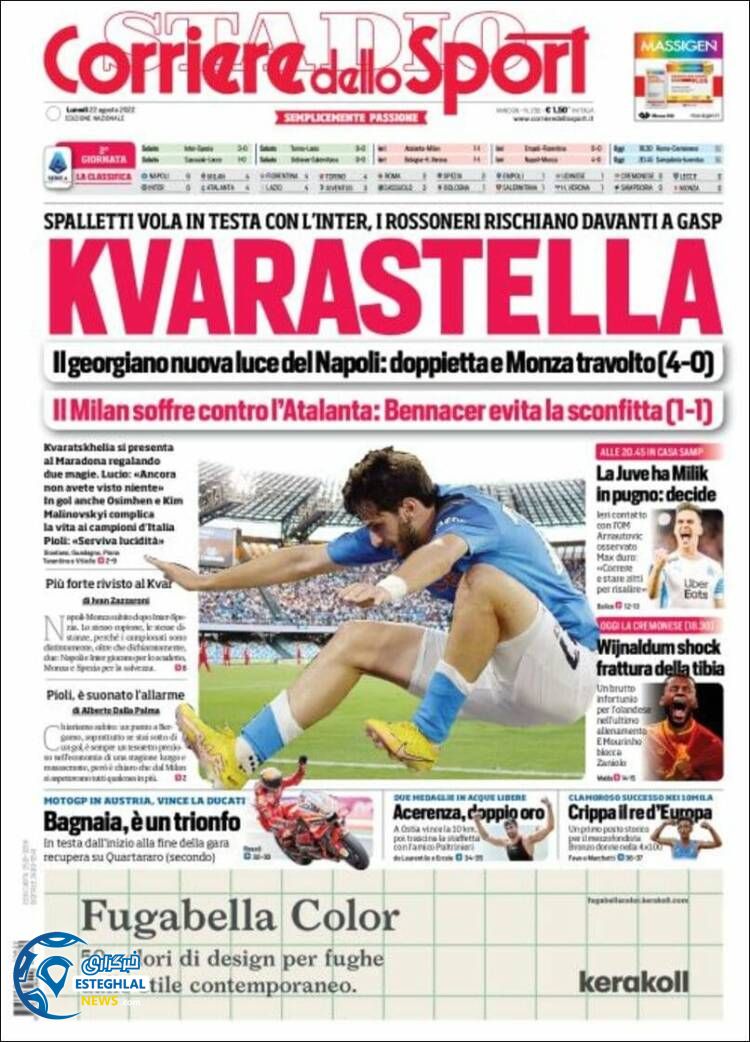 روزنامه ورزشی کوریره دلو اسپورت دوشنبه 31 مرداد 1401 