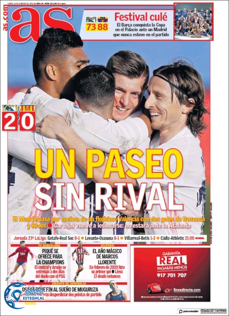 روزنامه ورزشی آاس دوشنبه 27 بهمن 1399