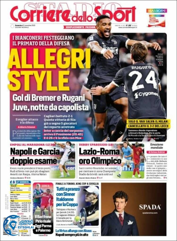 روزنامه ورزشی کوریره دلو اسپورت یکشنبه 21 آبان 1402 