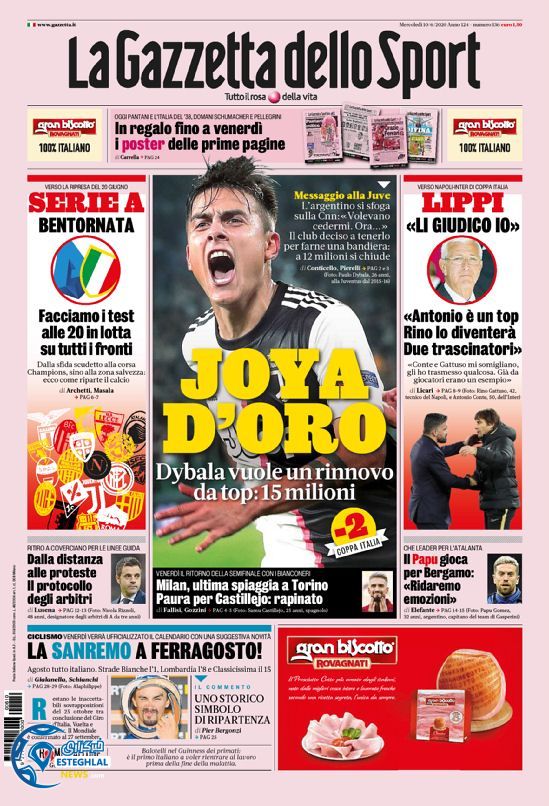 روزنامه ورزشی گاتزتا دلو اسپورت چهارشنبه 21 خرداد 1399