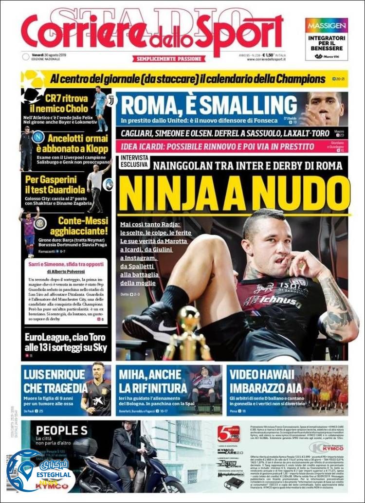 روزنامه ورزشی کوریره دلو اسپورت جمعه 8 شهریور 1398