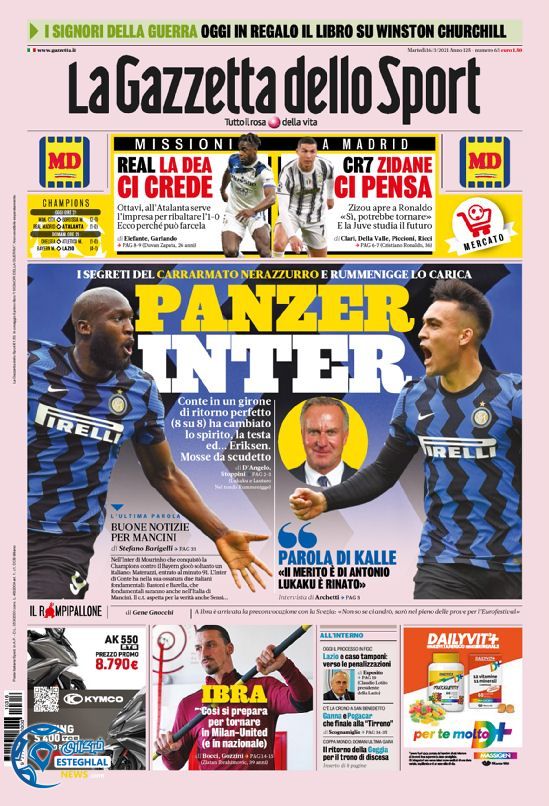 روزنامه ورزشی گاتزتا دلو اسپورت سه شنبه 26 اسفند 1399