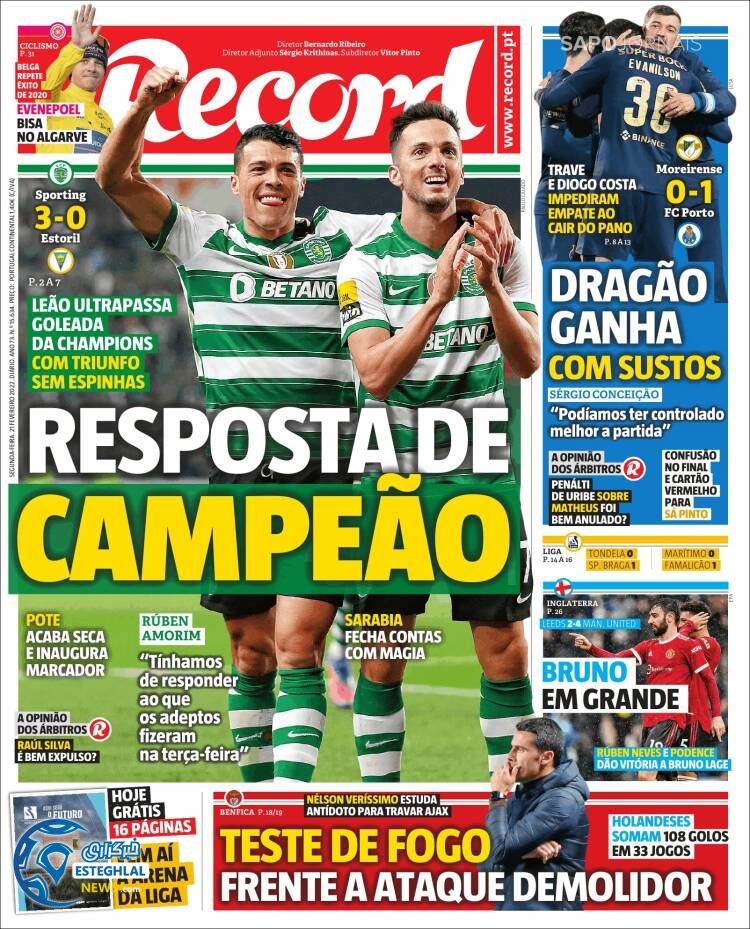 روزنامه ورزشی رکورد دوشنبه 2 اسفند 1400