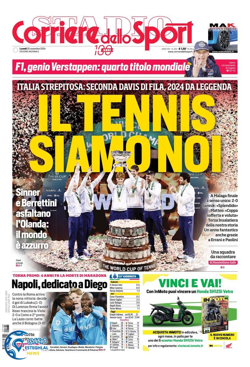 روزنامه ورزشی کوریره دلو اسپورت دوشنبه 5 آذر 1403 