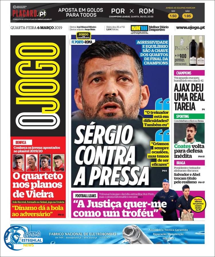 روزنامه ورزشی جوگو چهارشنبه 15 اسفند 1397