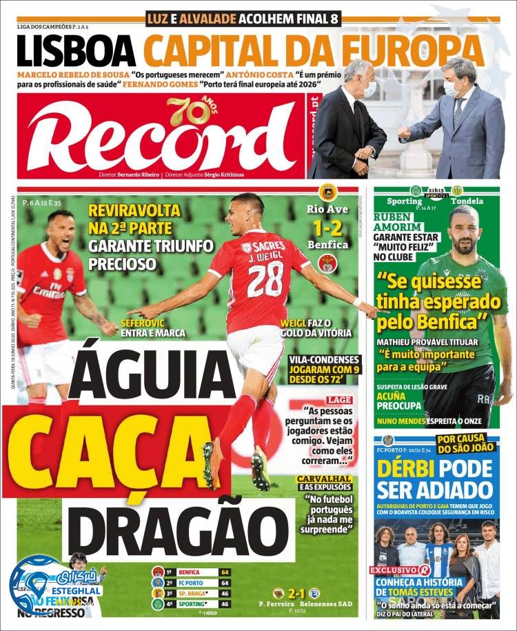 روزنامه ورزشی رکورد پنجشنبه 29 خرداد 1399