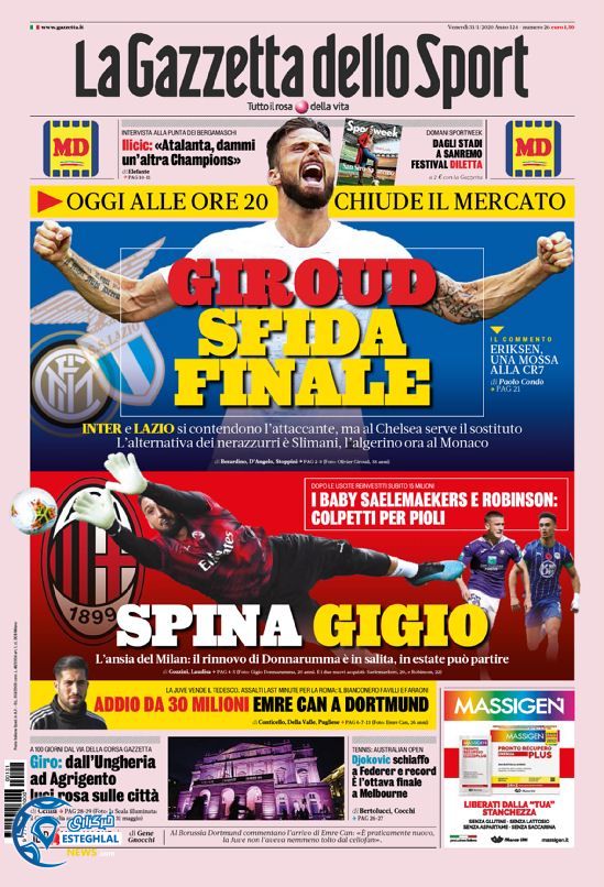 روزنامه ورزشی گاتزتا دلو اسپورت جمعه 11 بهمن 1398