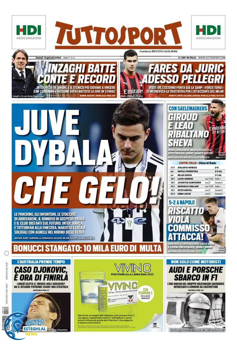 روزنامه ورزشی توتو اسپورت جمعه 24 دی 1400