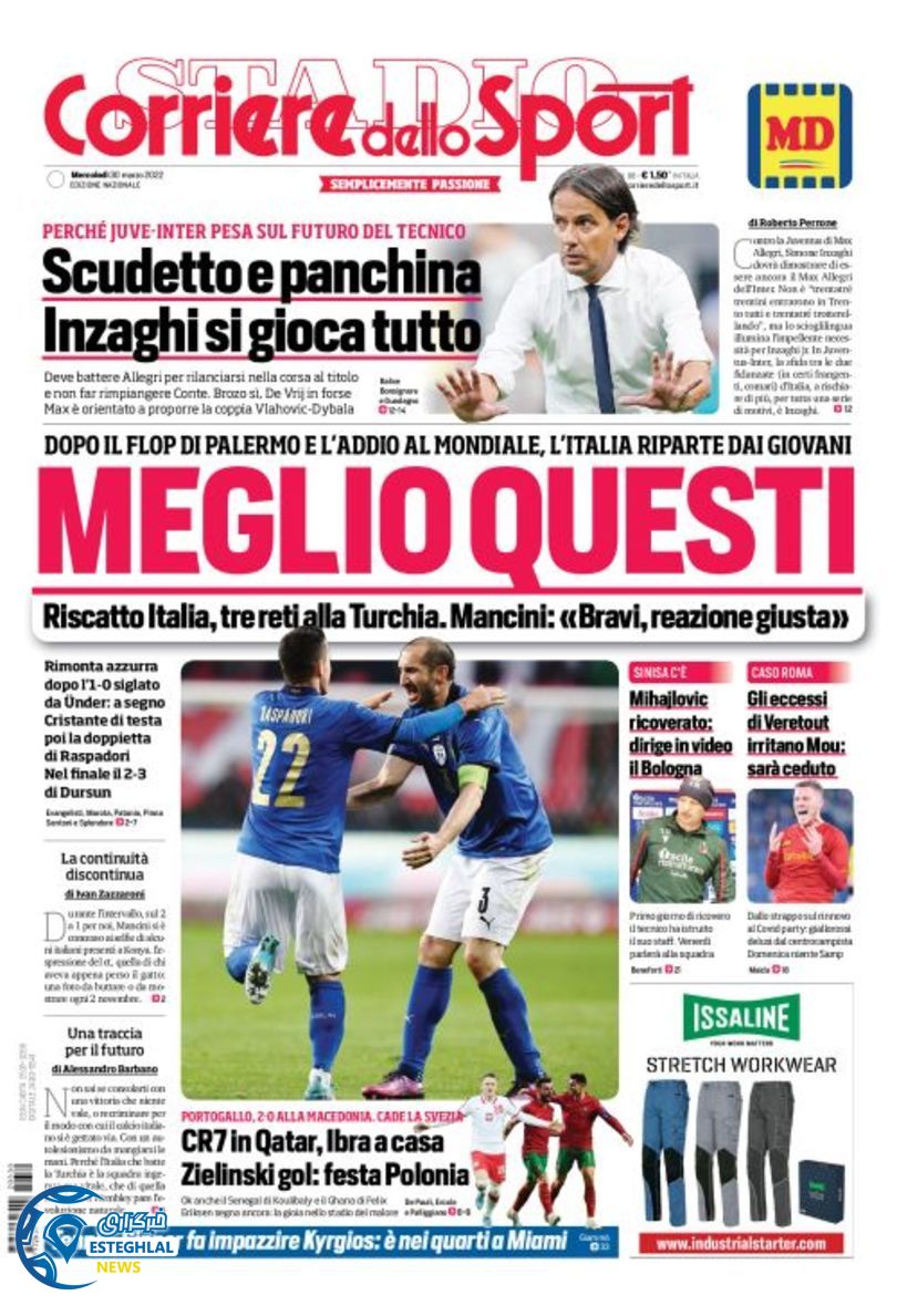 روزنامه ورزشی کوریره دلو اسپورت چهارشنبه 10 فروردین 1401